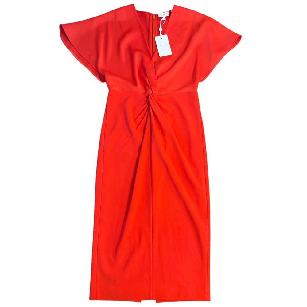 Ted Baker Dress Ellame Wrap Over Full Sleeve Bodycon Dark Orange Size 3 (US 8)